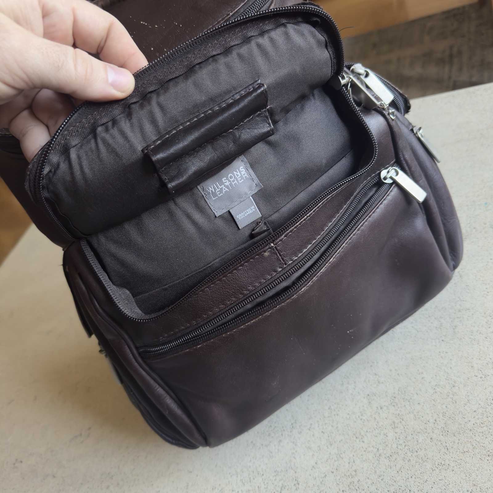 WILSONS LEATHER Chocolate Brown Zippered Backpack Adjustable Straps Y2K