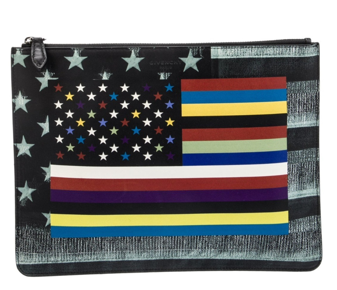 $776 GIVENCHY Large Leather Monotone + Color Flag Pouch (11.75″ x 8.75″) NEW