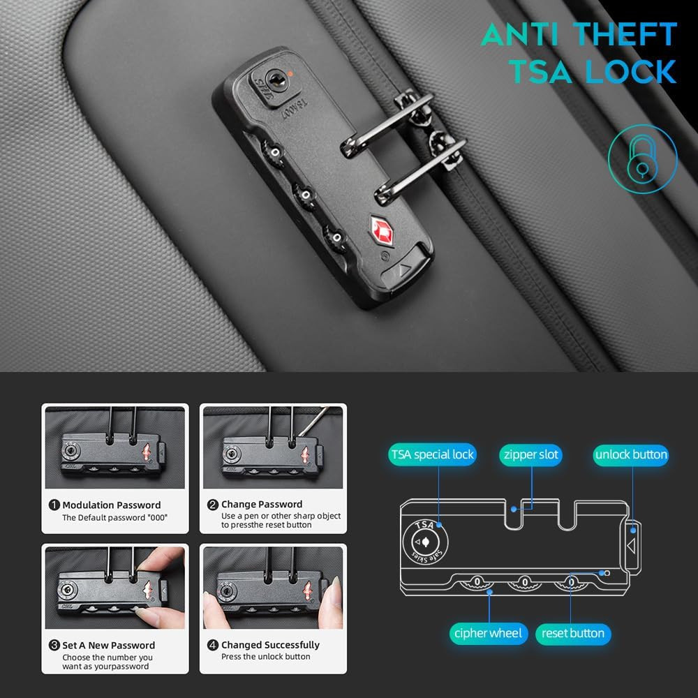 anti Theft Backpack with TSA Lock,Waterproof Backpacks with YKK Zipper, High Tec