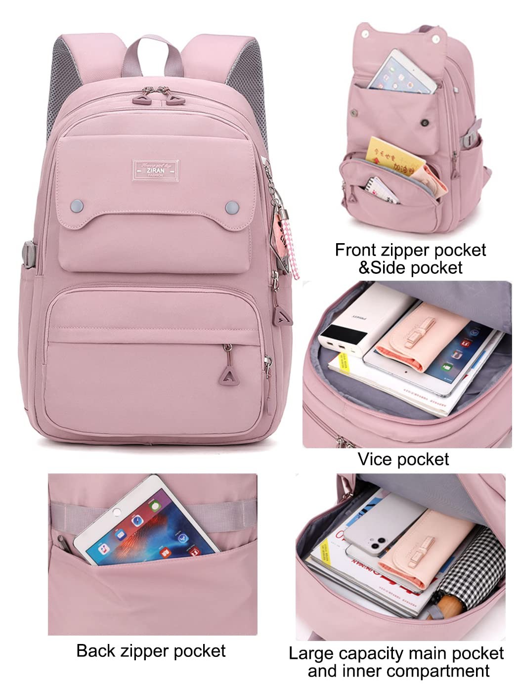 Teen Girls Casual Backpack for High Middle School 26 Liters Black Color