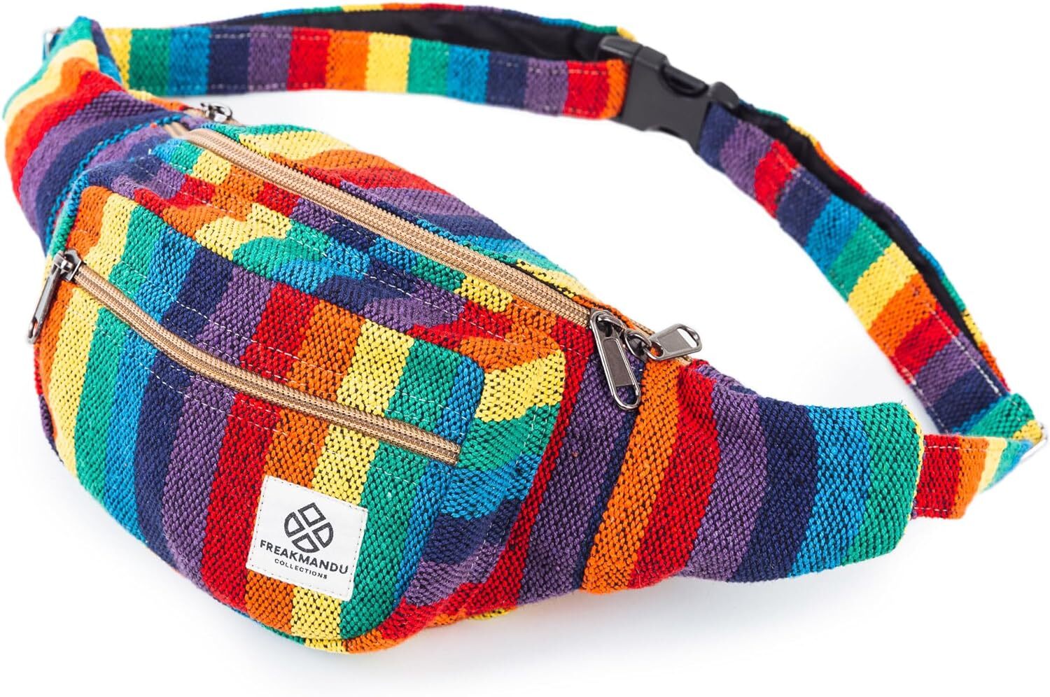 Freakmandu Eco-Friendly Boho Hippie Style Hemp Fanny Pack Hip Waist Rainbow