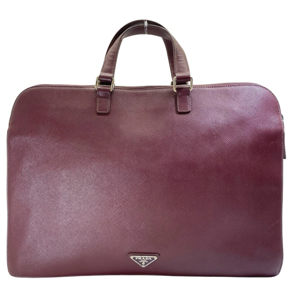 PRADA Business Bag Briefcase Handbag Triangle Logo Saffiano Leather Bordeaux