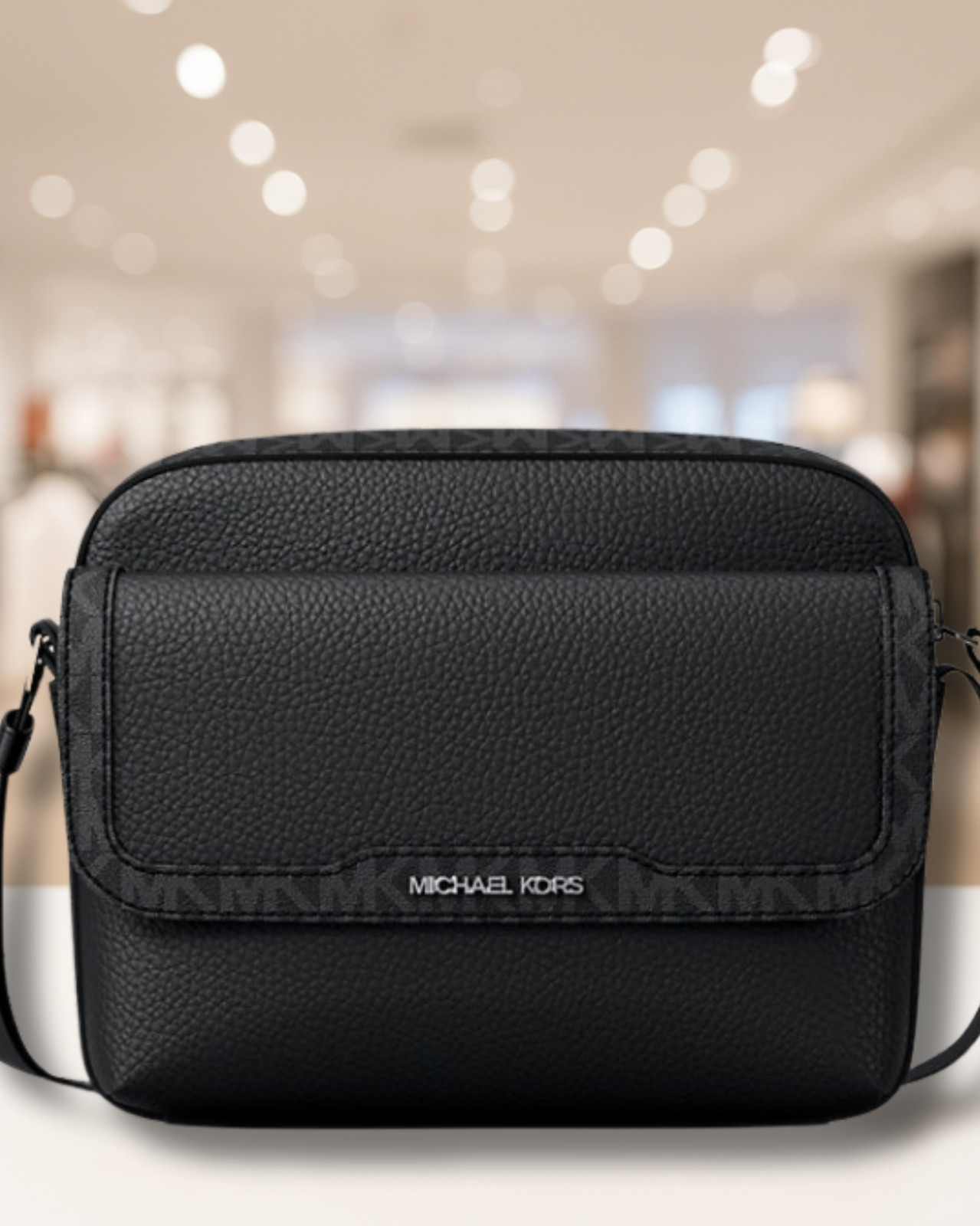 Michael Kors Cooper Men Medium Leather & Logo Flap Camera Crossbody Bag Black