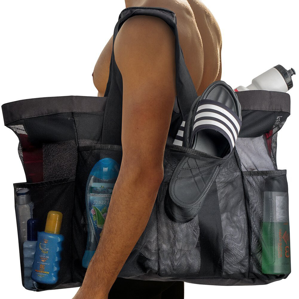 Extra Large Summer Beach Mesh Bag Picnic Tote w/Zipper N 8 Pockets XL 28″x15″x7″