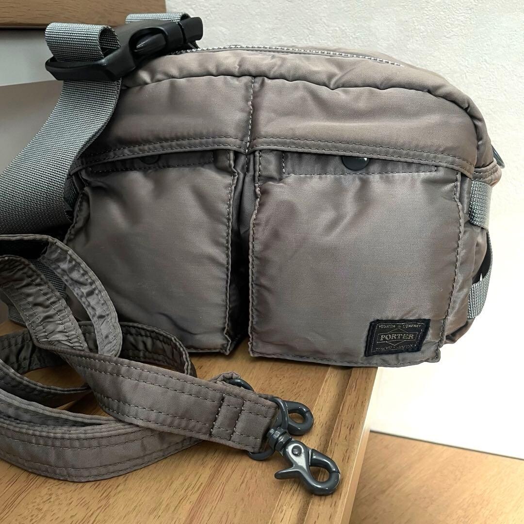 Porter Tanker Waist Bag Silver Gray 2Way Body Bag Nylon Made in Japan 27cm 18cm