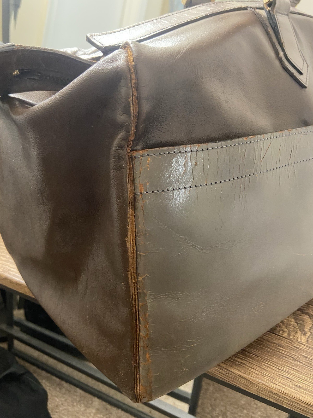 Thrashed YSL Saint Laurent Small Leather Boston Duffle Travel Bag, Poor Cond