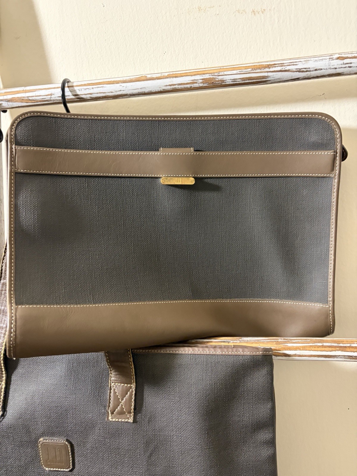 3-Piece Set Dunhill Brown Coated Leather Tote + Clutch + Laptop Travel Case Bags