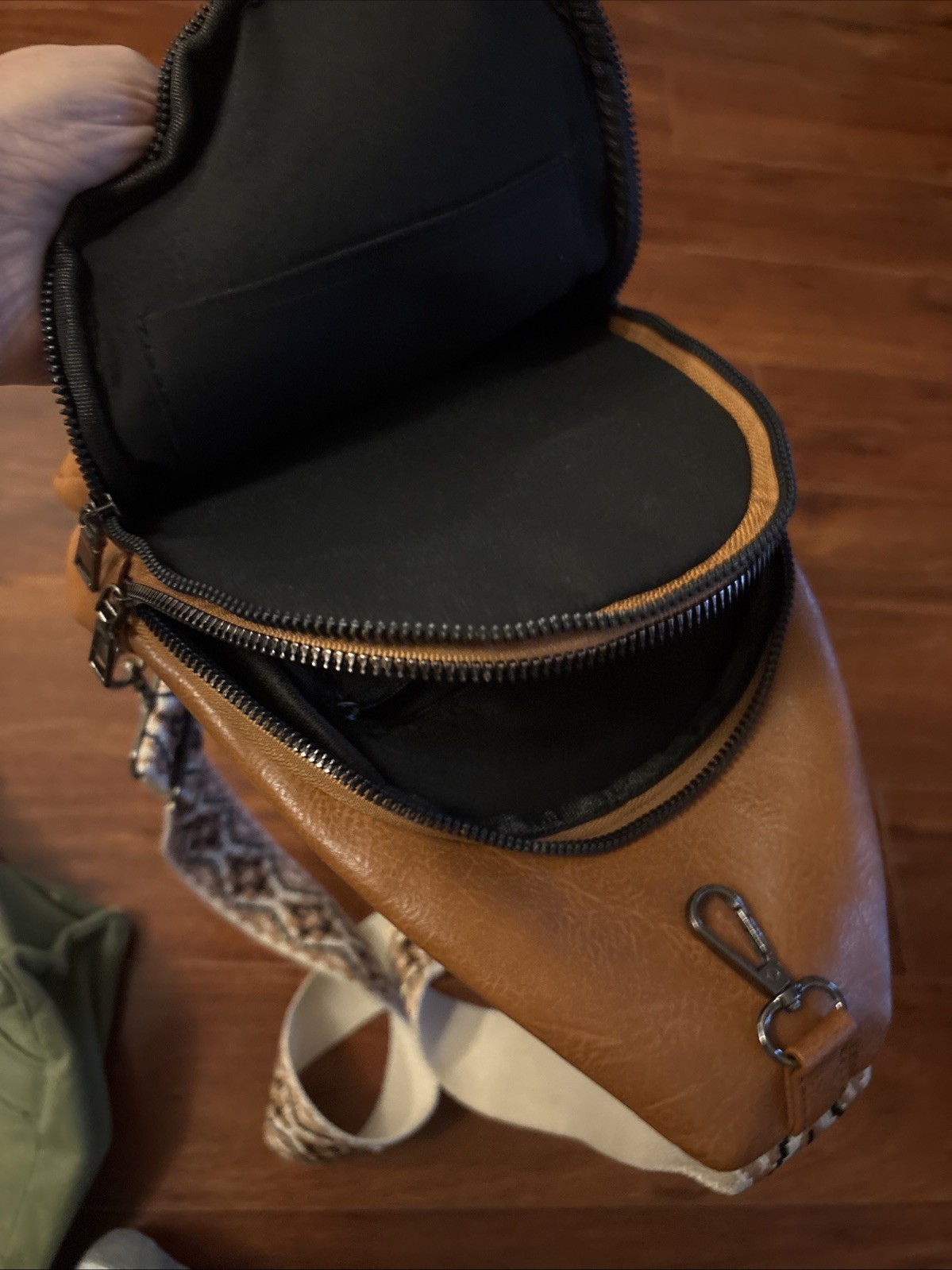 Sam & Hadley Cognac Vegan Leather Macrame Guitar Strap Crossbody Sling Bag