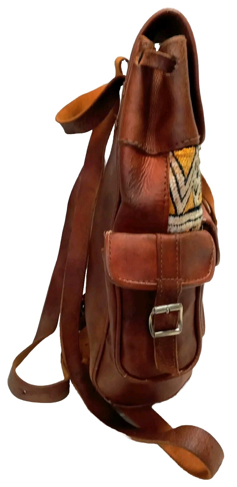 Leather & Kilim Tapestry Backpack Moroccan Boho Rucksack Handle Handmade Unisex