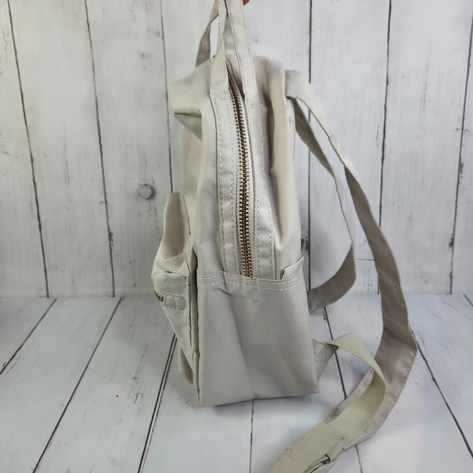 Herschel Nova Mini Backpack Canvas Bag Beige Cream Gold Hardware USED