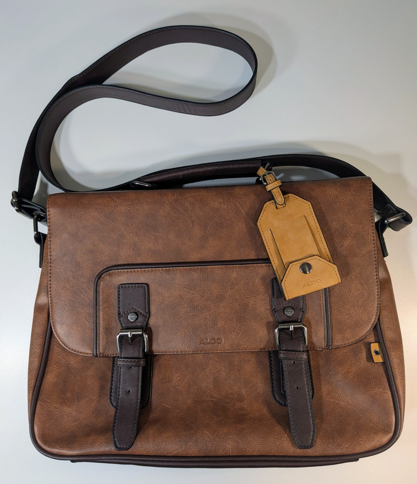 ALDO Brown Faux Leather Messenger Bag Satchel Crossbody Shoulder Laptop Bag