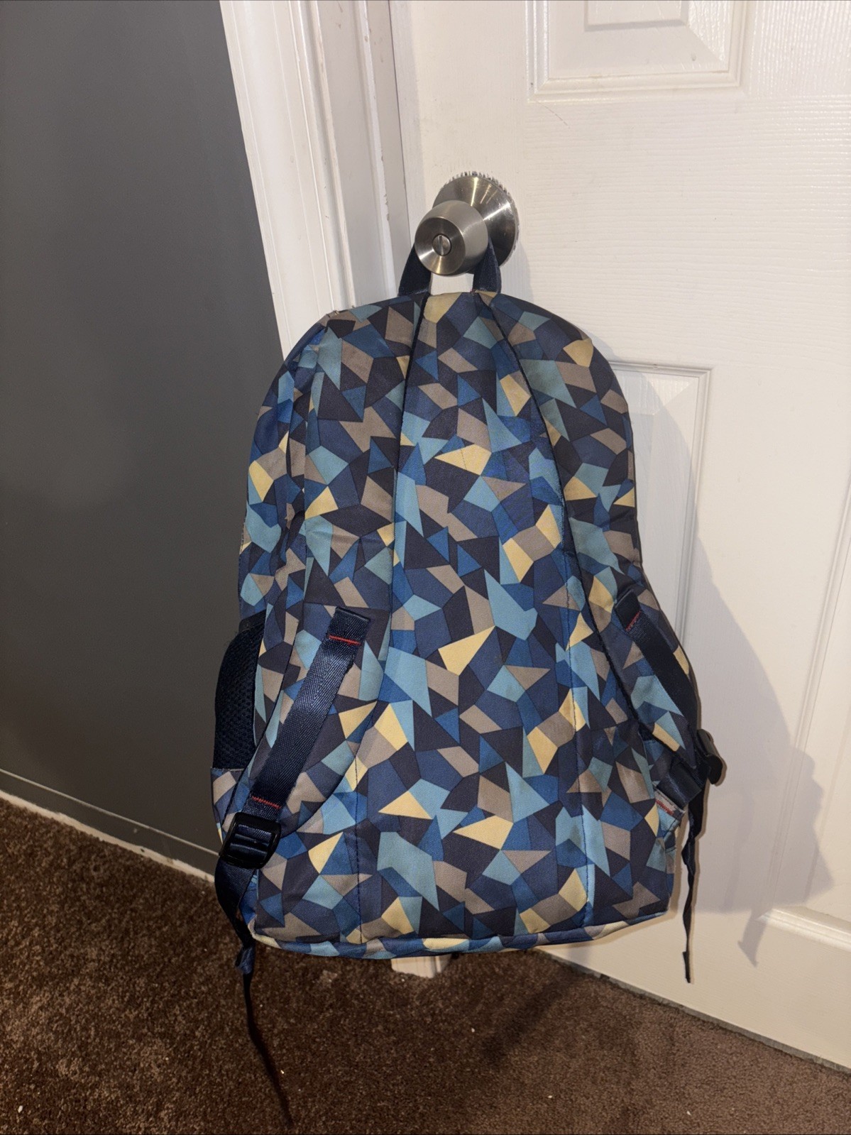 16-inch Patterned Blue Colored School Backpack, Travel Backpack, Hiking Bag