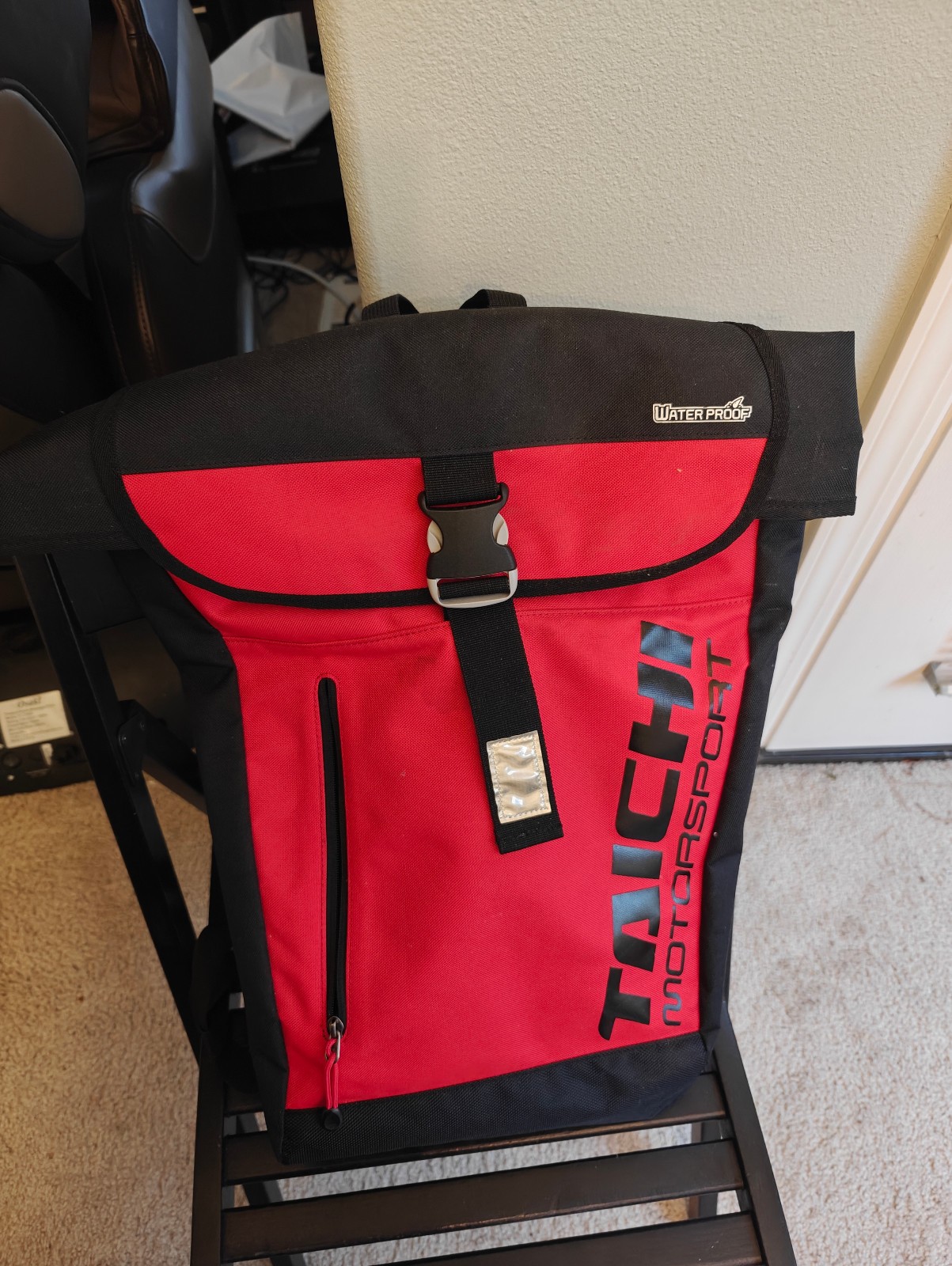 RS Taichi RSB278 Waterproof Motorcycle Backpack 25L Black Red Roll Top Bag
