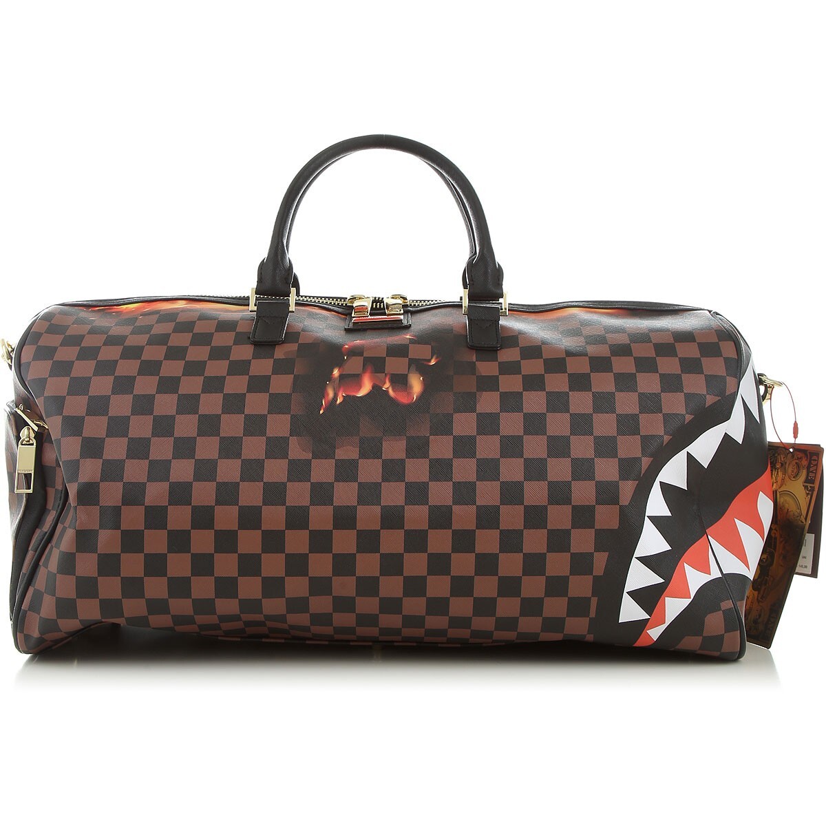 Sprayground Sharks In Paris Split Duffle Brown Bag Checkered Black Monogram New
