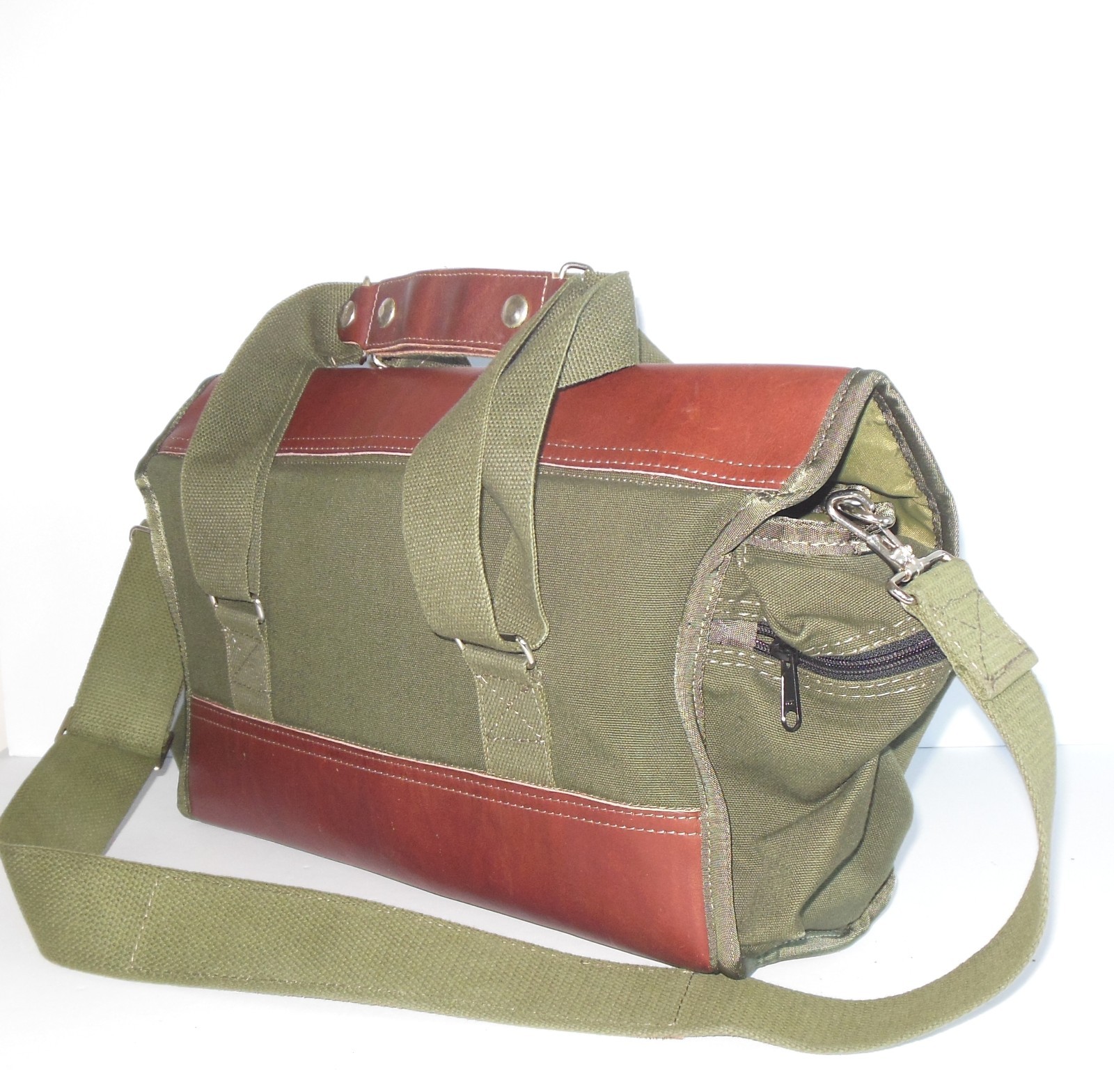 Orvis Battenkill Duffle Bag Canvas Leather Green Travel Kit Camera Bag Vintage