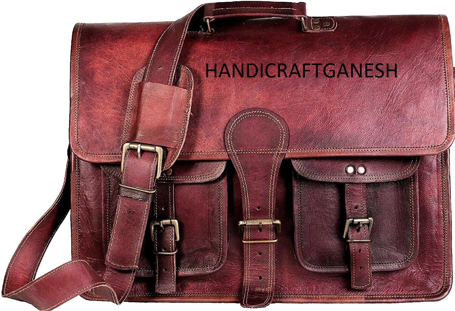 Handicraft Ganesha Men Messenger Bag Vintage Quality Leather Shoulder Laptop Bag