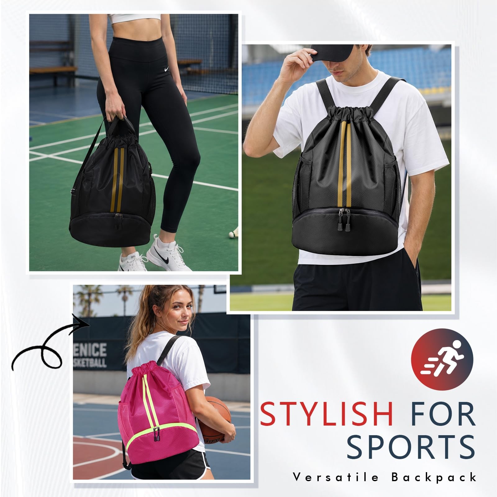 Drawstring Backpack 12.5×18.5in Water-Resistant Gym Bag for Soccer, Swim