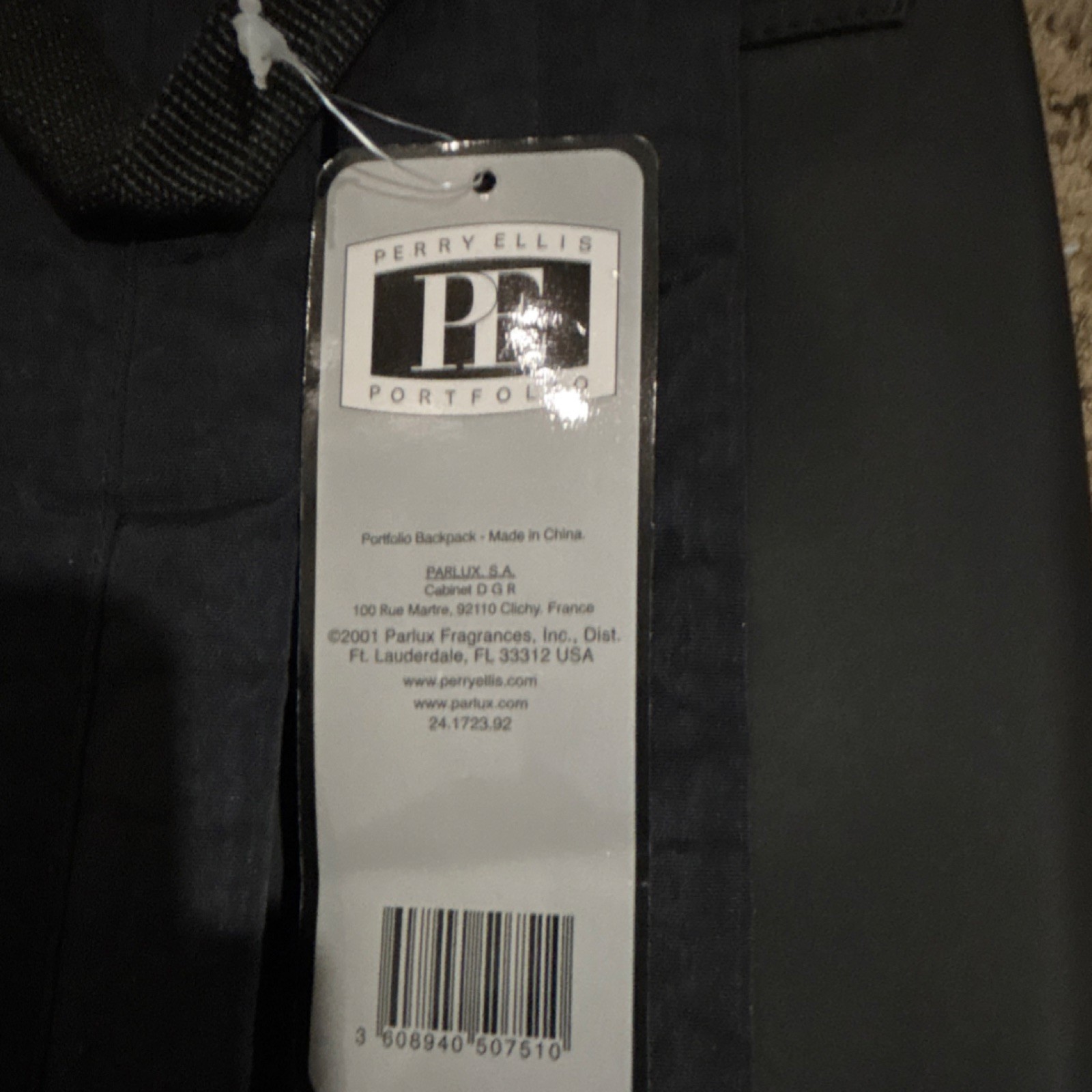 Perry Ellis Portfolio Backpack Black Men Pockets Adjustable Strap