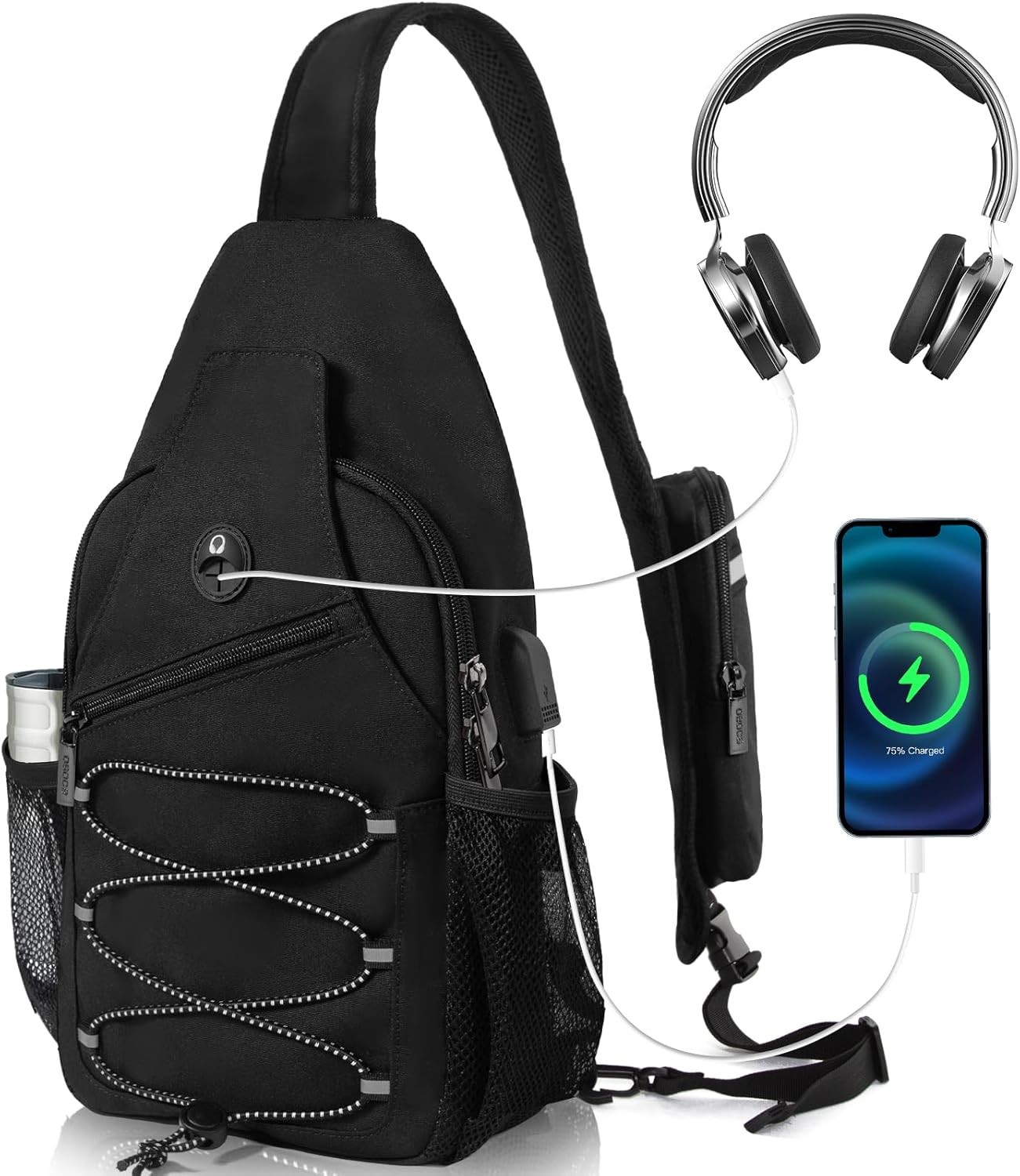 Sling Bag Crossbody Backpack, RFID Blocking Chest Shoulder Small, Black