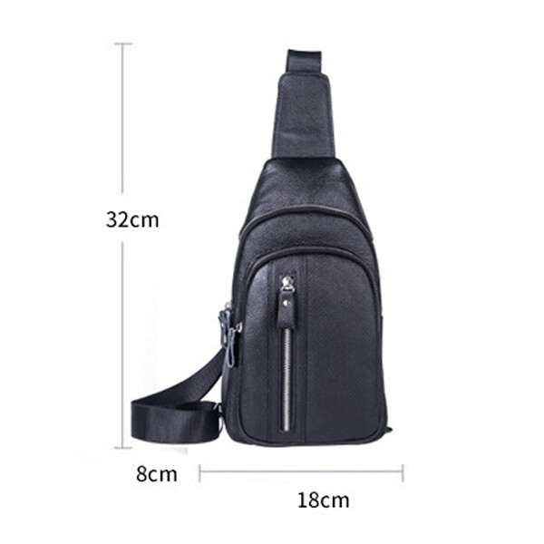 Genuine Leather Sling Backpack, Black Men‘s Crossbody Chest Bag Causal Daypack