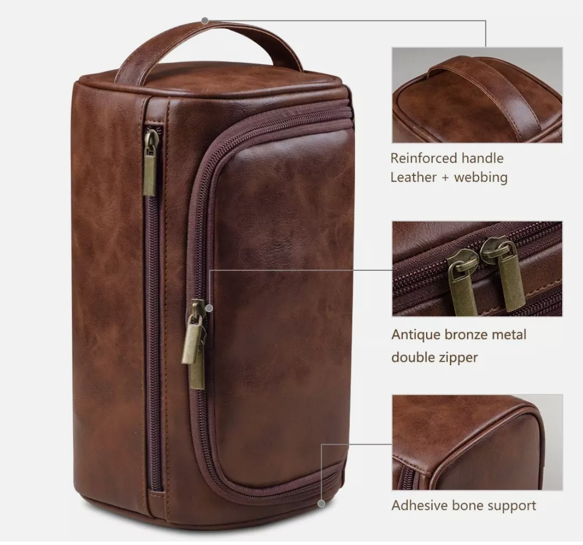 Leather Toiletry Bag for Men Women Dopp Kit Mens Hanging Toiletry Bag Travel