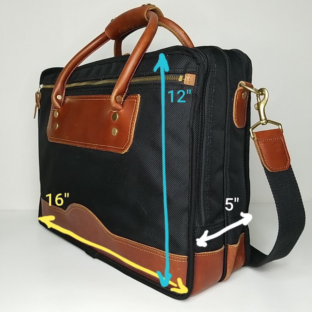 Orvis Battenkill 16″ Briefcase Messenger Bag Black Nylon/Brown Leather Trim