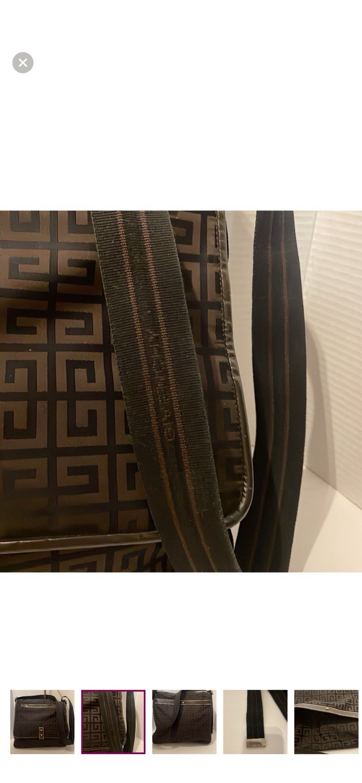 Givenchy Geometric Messenger Bag Brown Black Shoulder Strap Logo Inner Pockets