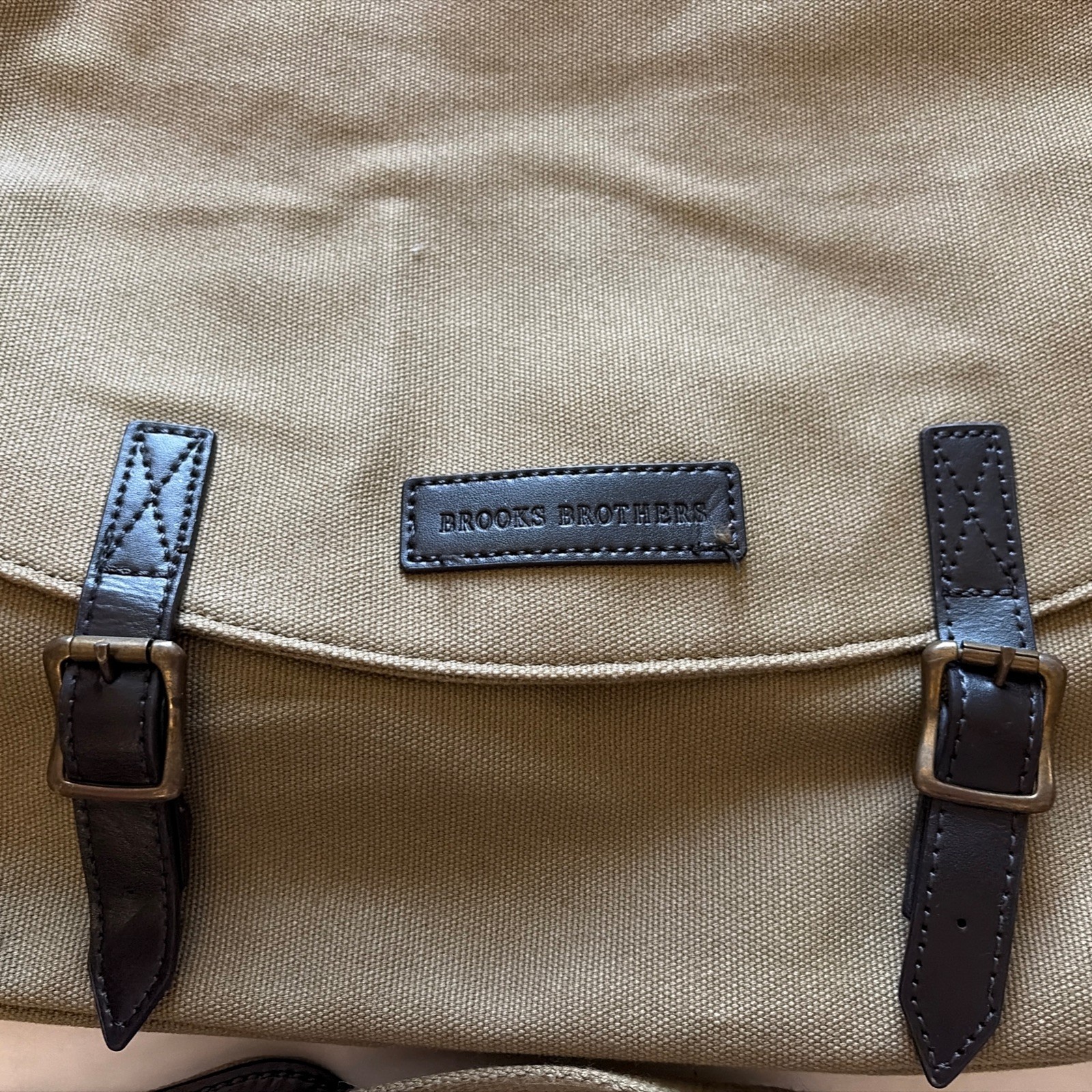 Brooks Brothers Canvas Messenger /Shatchel Bag In Khaki Leather Trim Army Estate