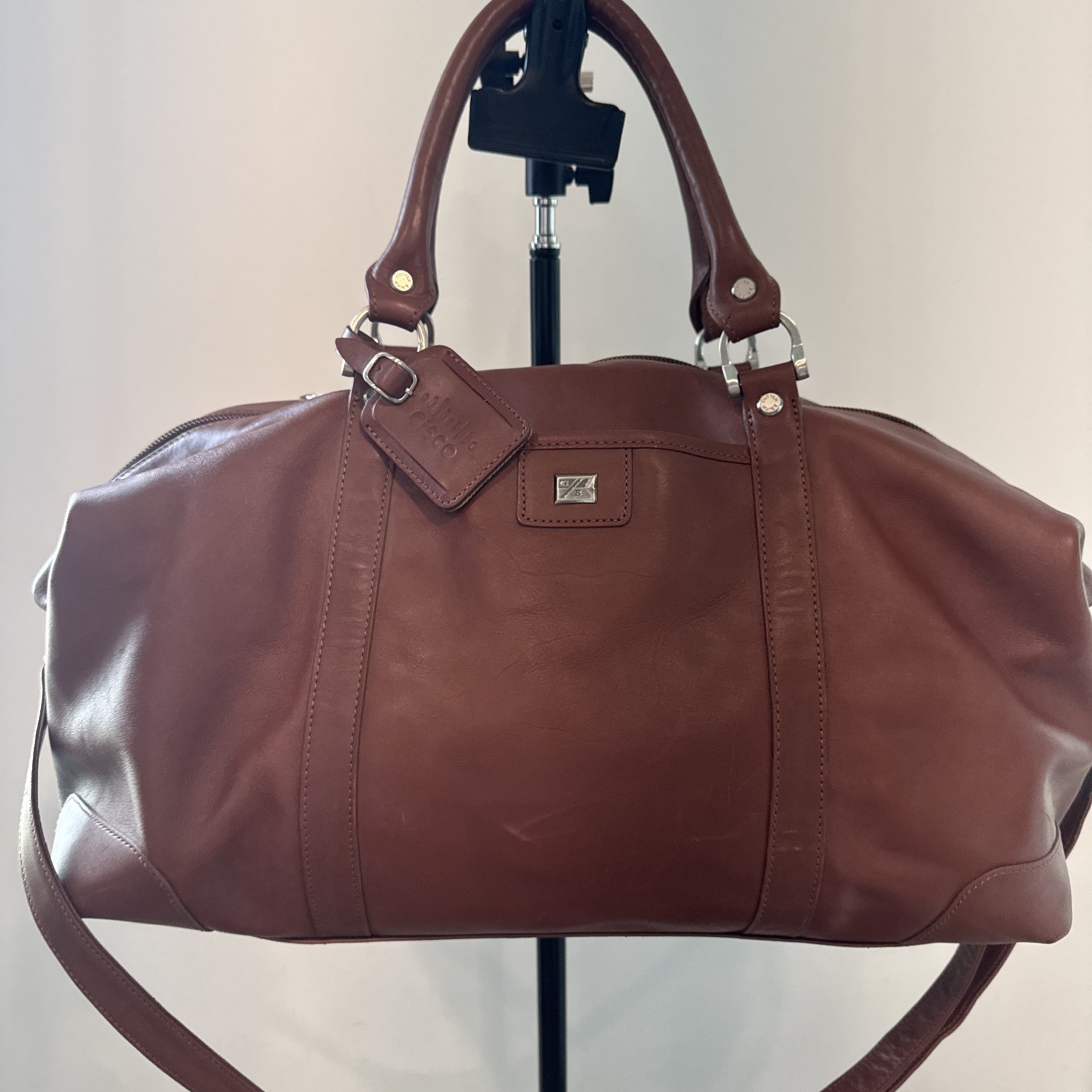 Excellent Cutter & Buck Large 19″ Brown Leather Weekender Duffel Travel Bag