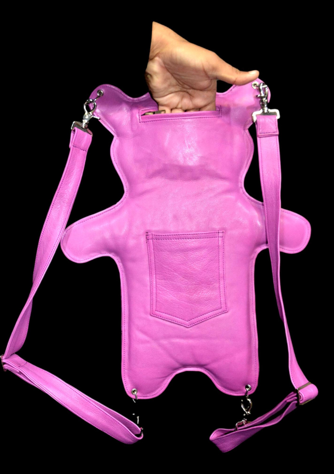 Teddy Bear Doll Backpack Shoulder Pure Leather with leather pockets and straps