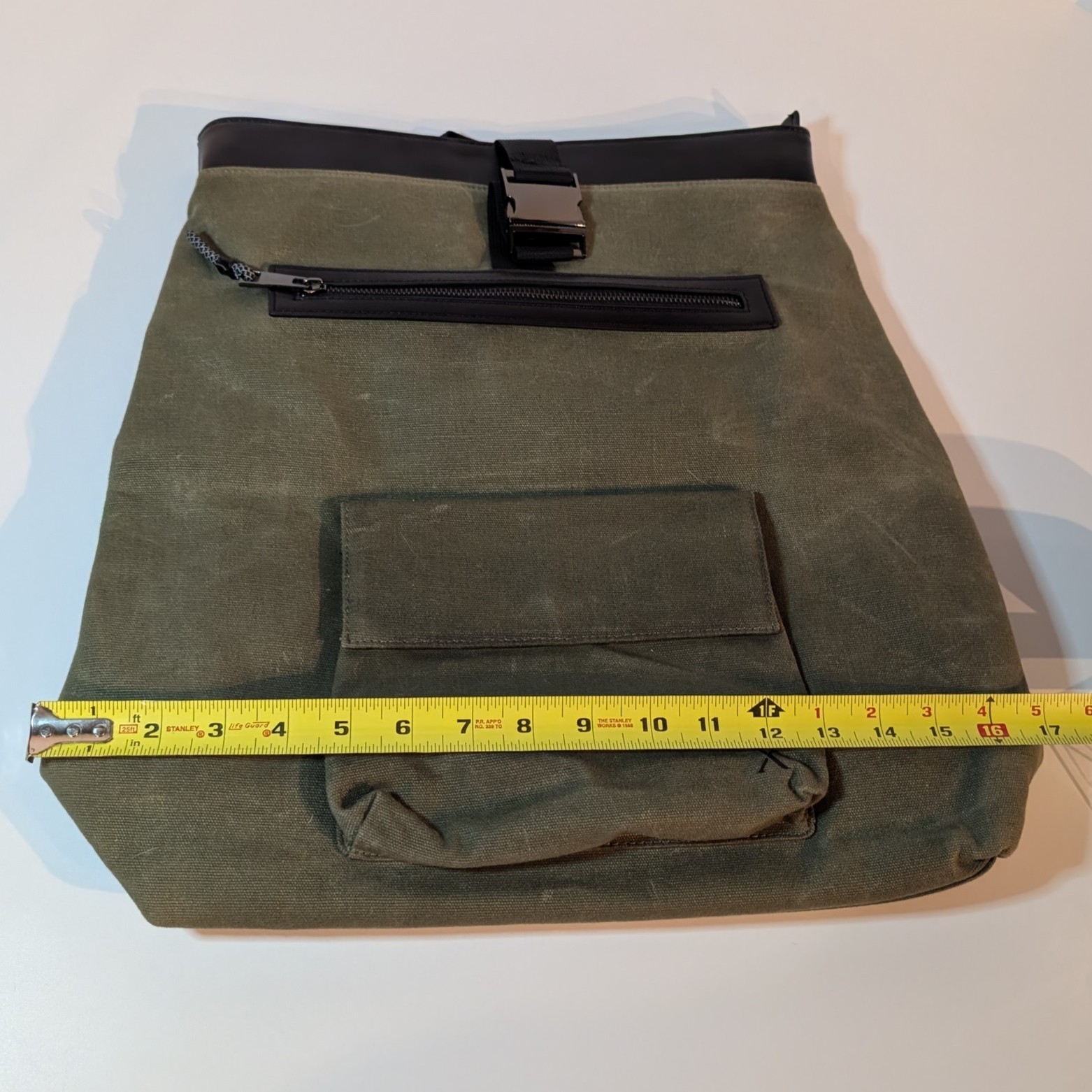 Express Rolltop Backpack Canvas Motorcycle Bicycle Messenger Bag, Green & Black