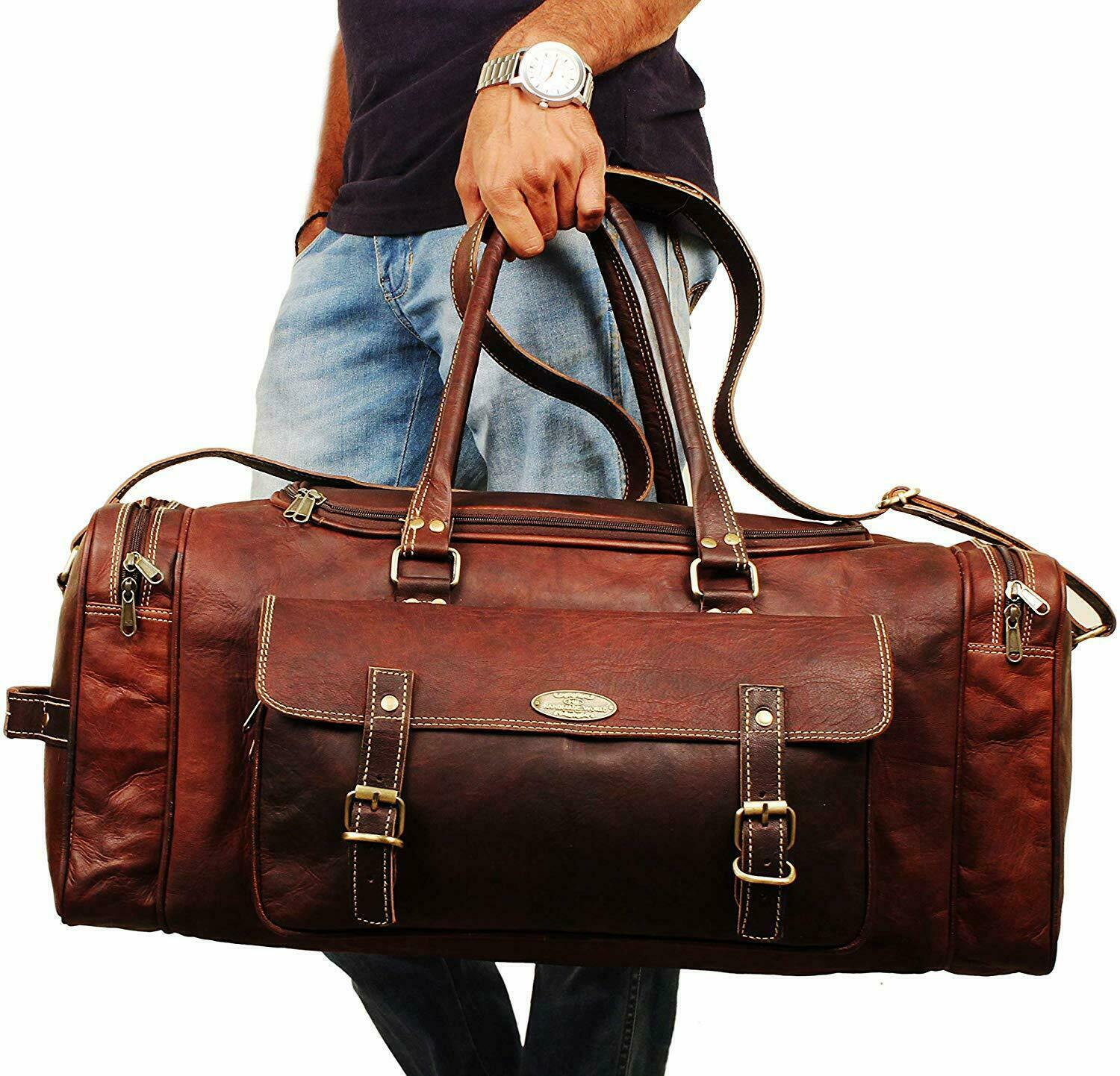32″ Vintage Genuine Leather Travel Duffel Luggage Weekender Overnight Bag Unisex