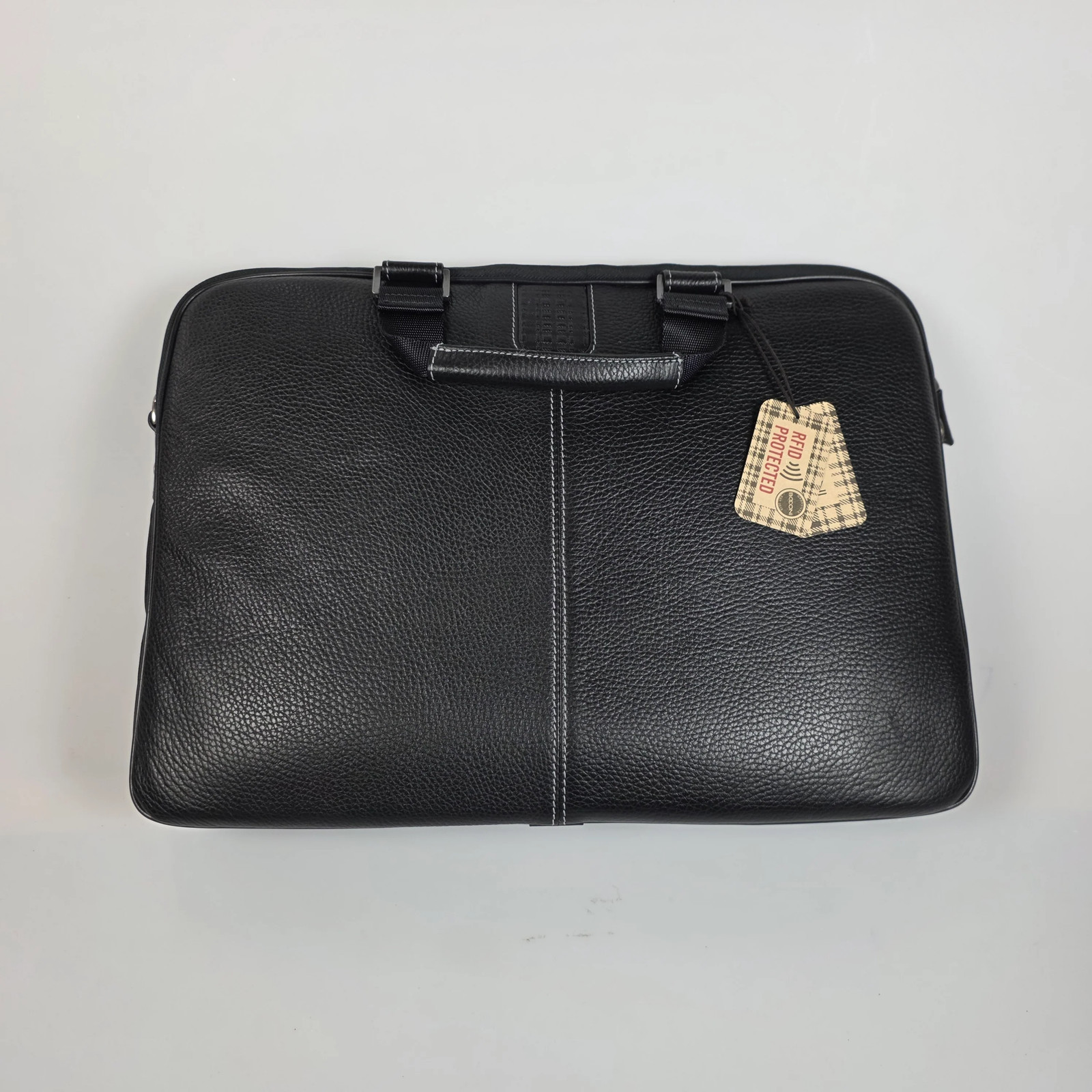 Boconi Sleeve Briefcase Black Lester with Khaki Interior RFID