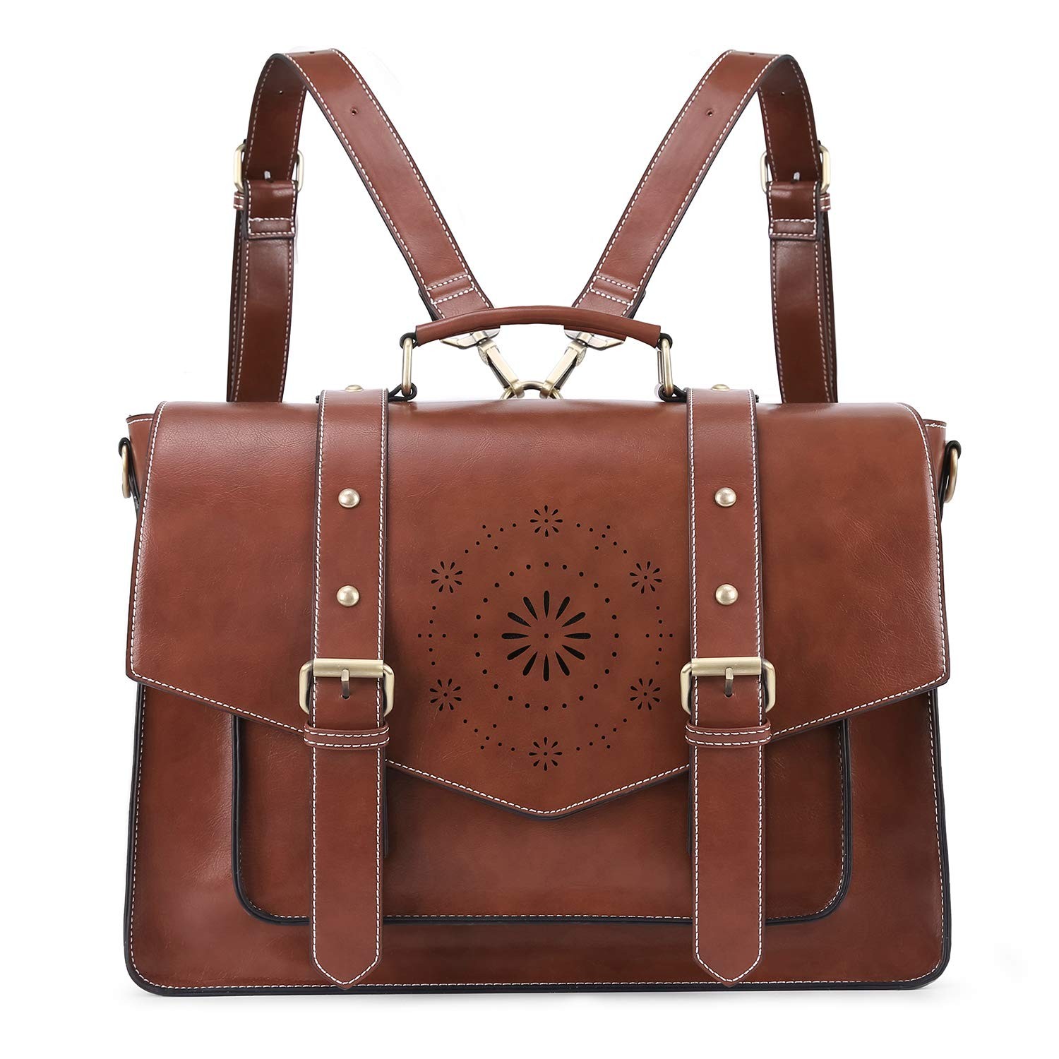 ECOSUSI Women Laptop Backpack Vegan Leather Work Bag 15.6in
