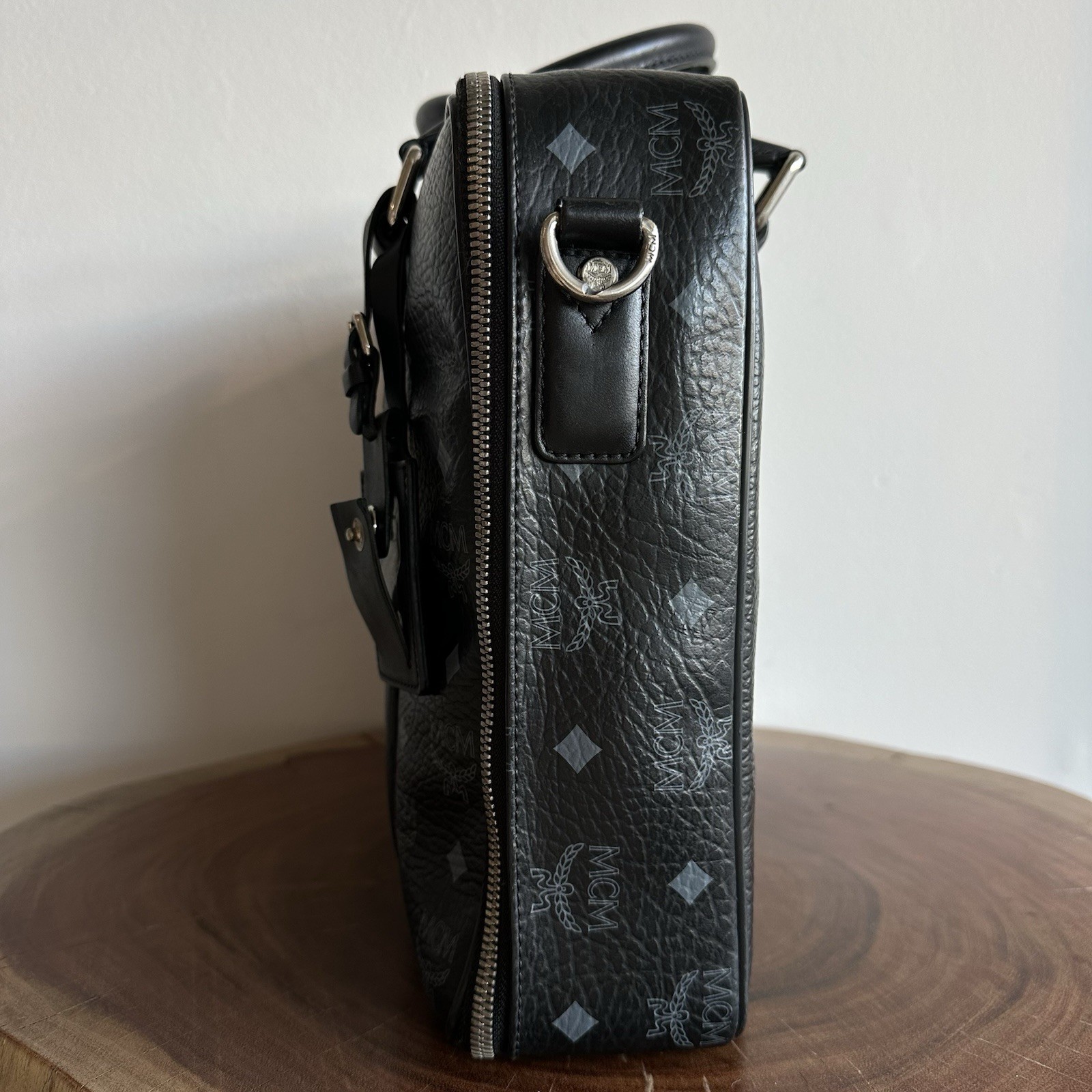 MCM Business Bag Messenger Laptop Document Bag Black Shoulder Bag Logo Print