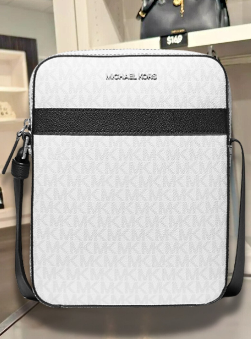 Michael Kors Cooper Men MK Logo Crossbody Shoulder Flight Bag Bright White