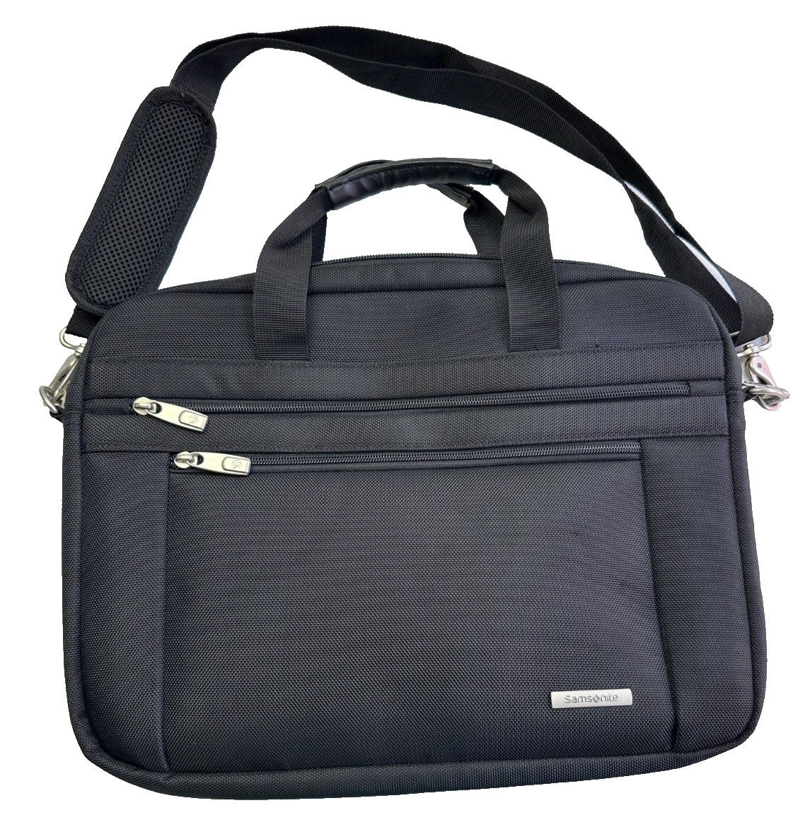 Samsonite Laptop Briefcase Black Nylon 2Way Shoulder Crossbody Work Bag Unisex