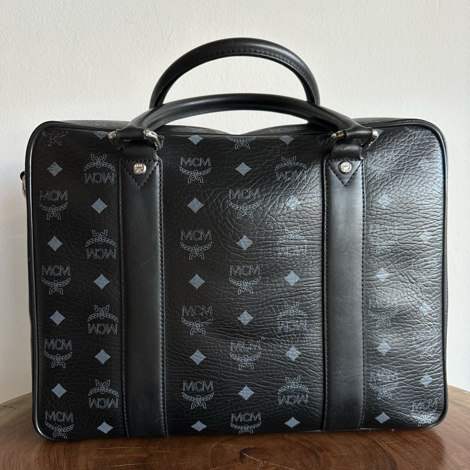 MCM Business Bag Messenger Laptop Document Bag Black Shoulder Bag Logo Print