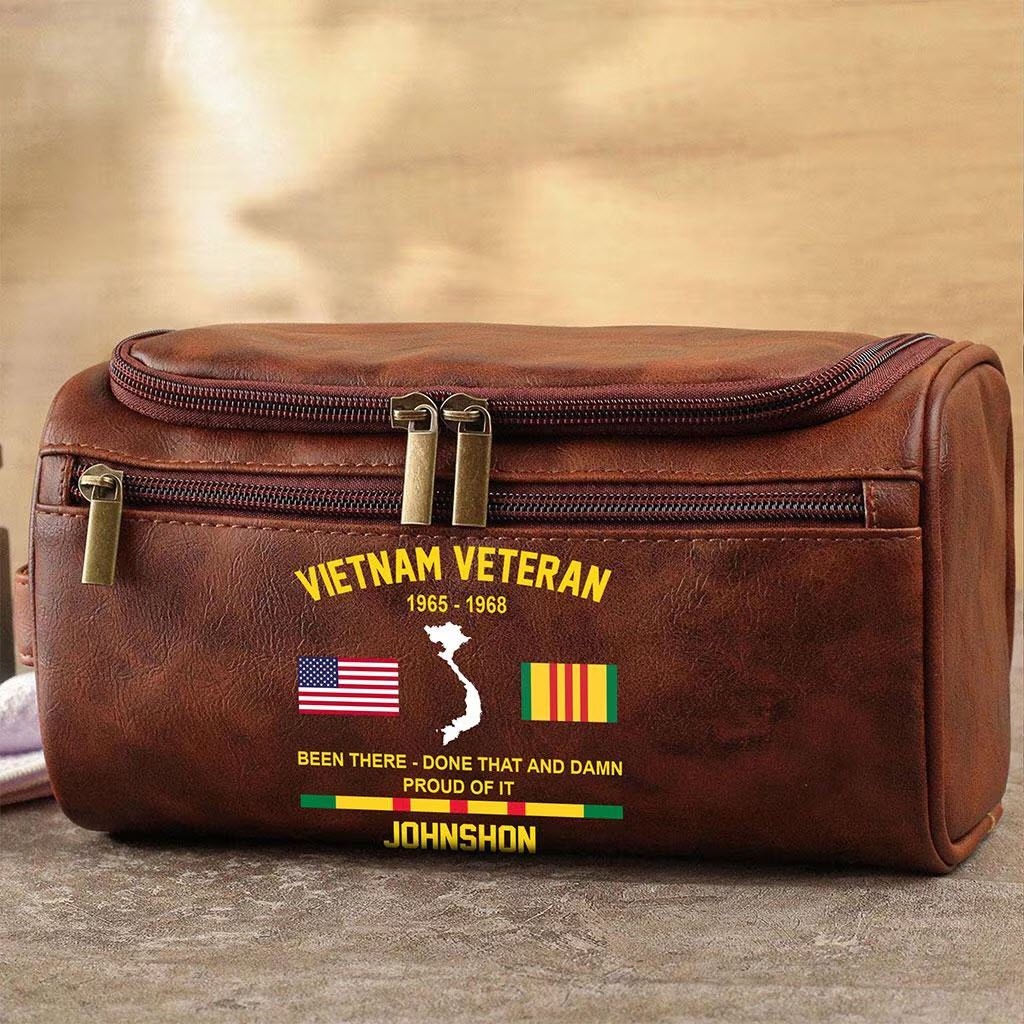 Personalized Vietnam Veteran Leather Toiletry Bag Military Gift Dad Grandpa