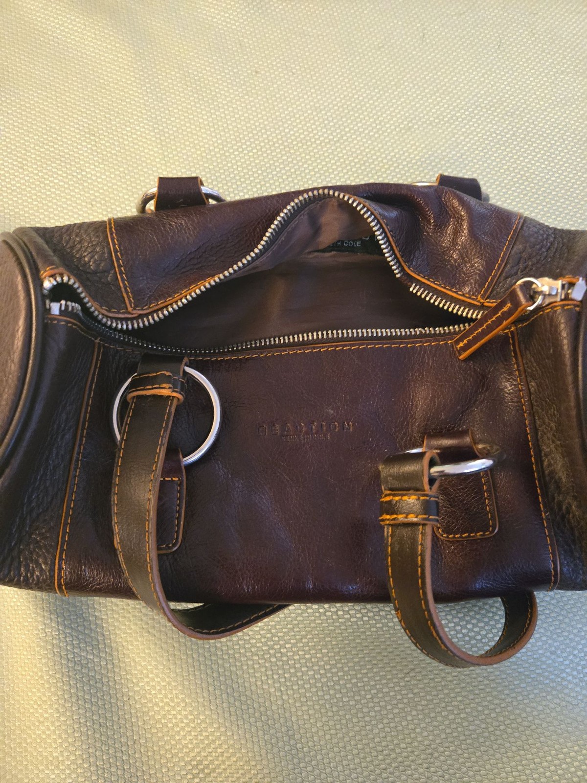 Kenneth Cole Reaction Brown Leather Duffel Satchel Bag *Broken Zipper*