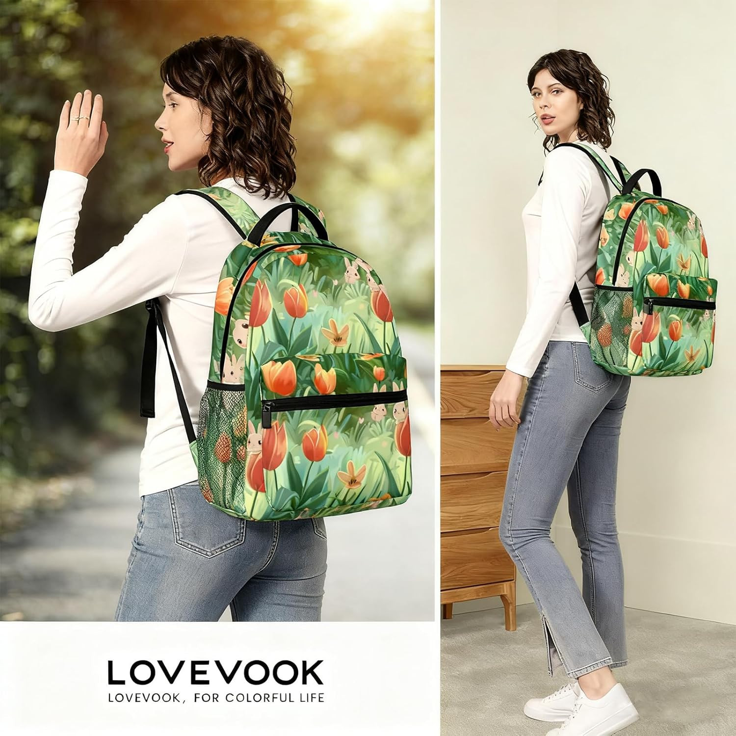 Outdoor Adventure Casual Backpack, Lightweight Laptop Bag Daypack, Deer Fish and