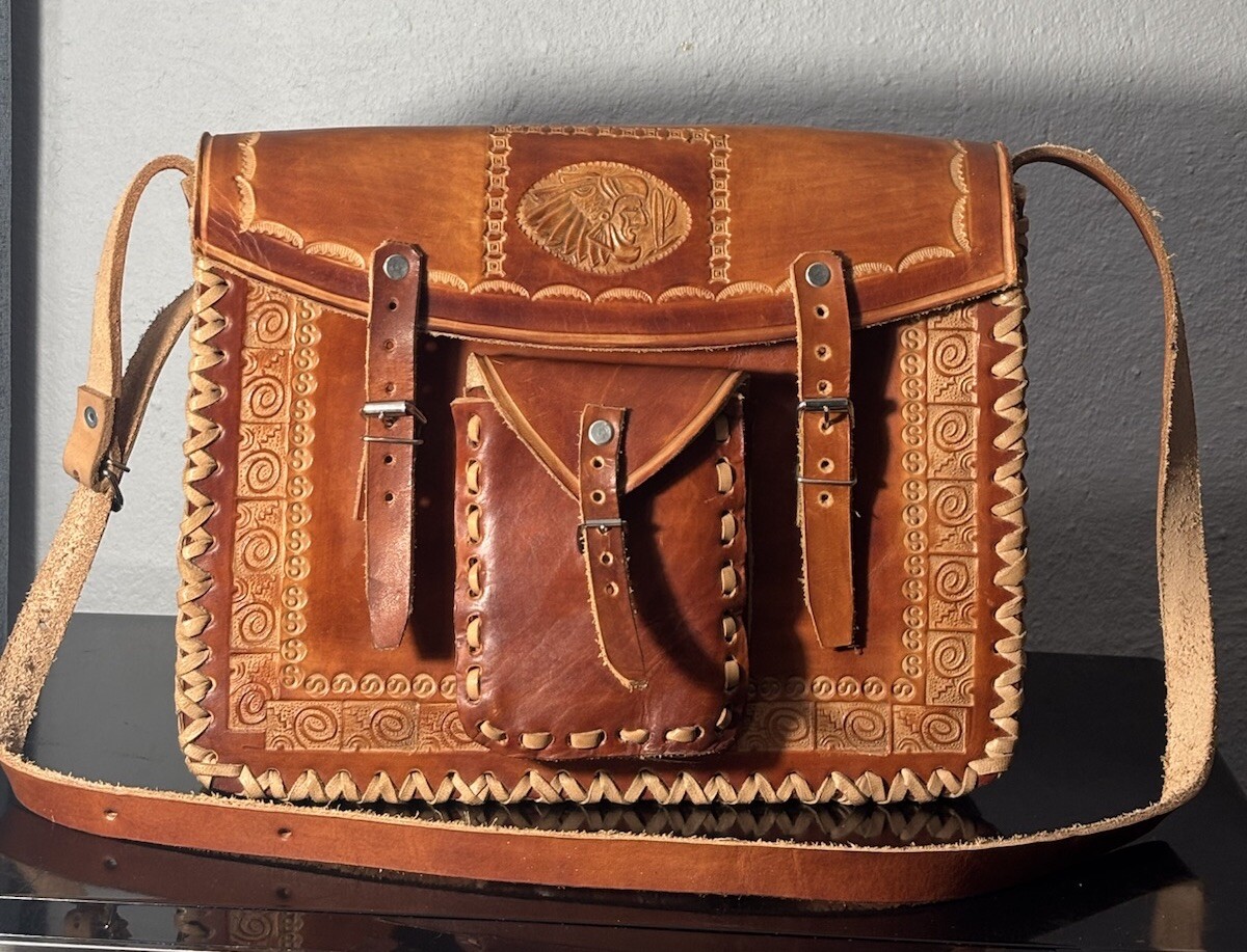 Handmade Leather Shoulder Bag- Handmade Bag -Native Art Bag