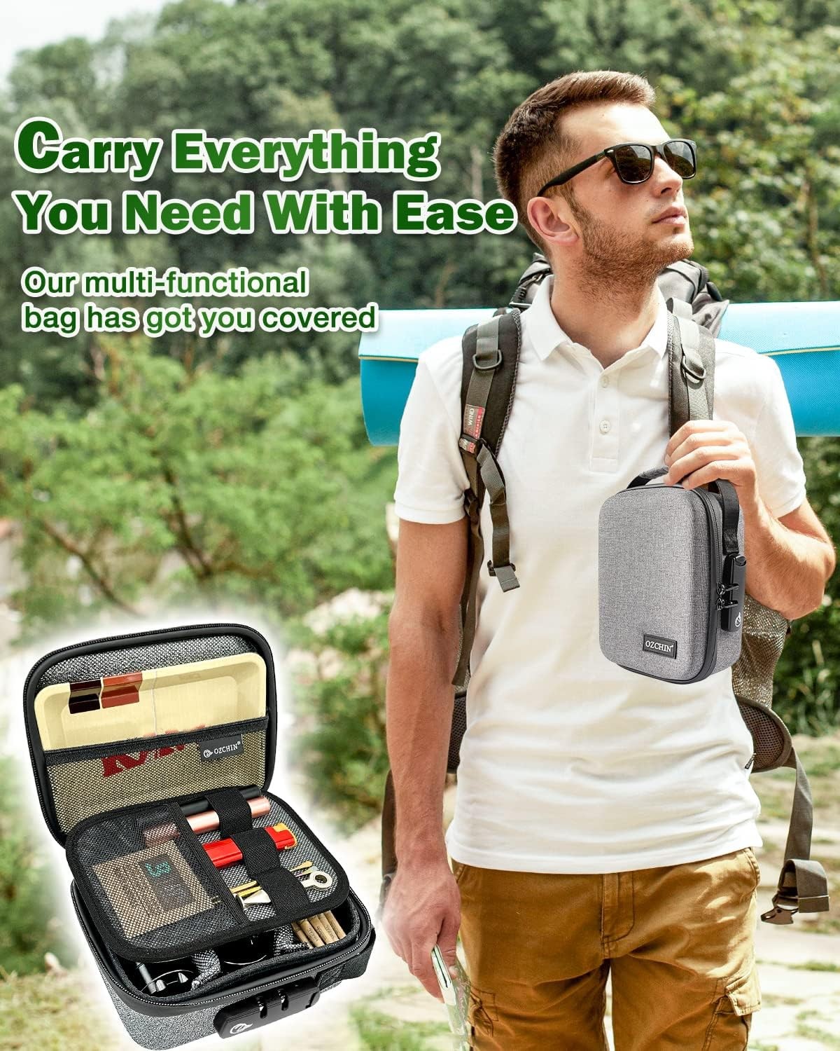 Smell Proof Bag with Combination Lock Odorless Carbon Lined Hard PU Stash Box Od