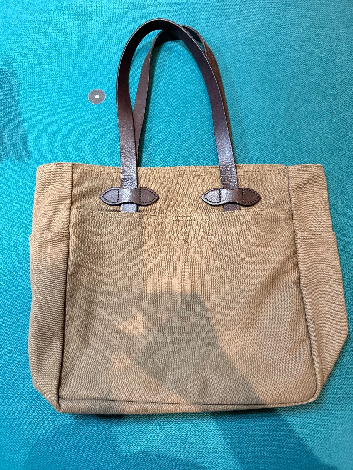 Filson Open Tote in Sepia #20112029 Made in the USA Key ( removed intials)