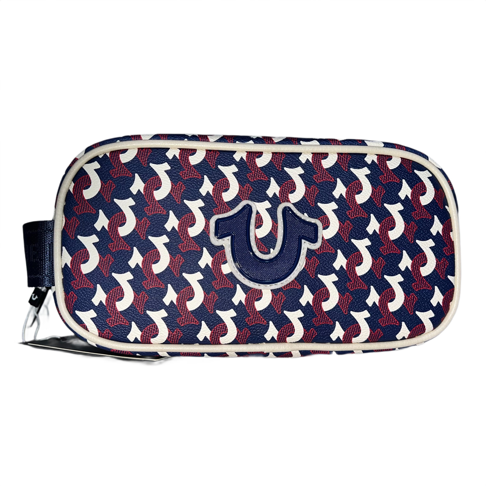 True Religion Coda Toiletry Bag TR104089 + 2 Mini Bottles Red Tan Blue NEW