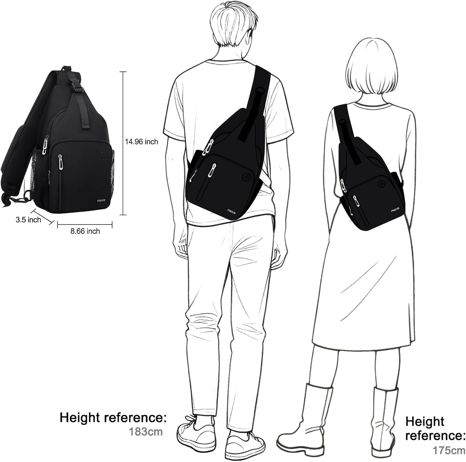 Sling Backpack Bag Polyester Travel Hiking Shoulder Crossbody with USB Port and