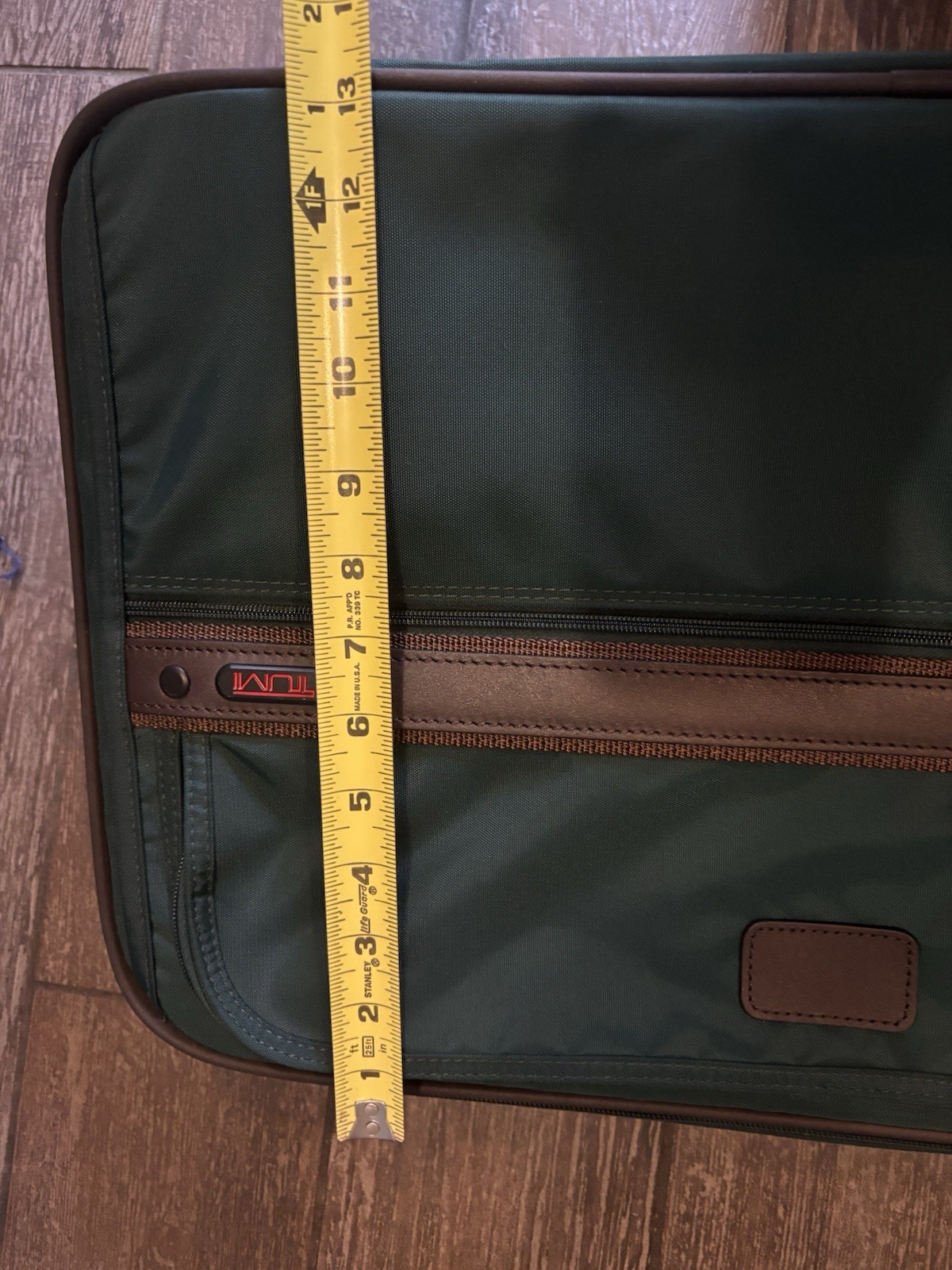 Tumi 2Way Briefcase Messenger Bag Green Brown Strips Strap Taiwan ROC
