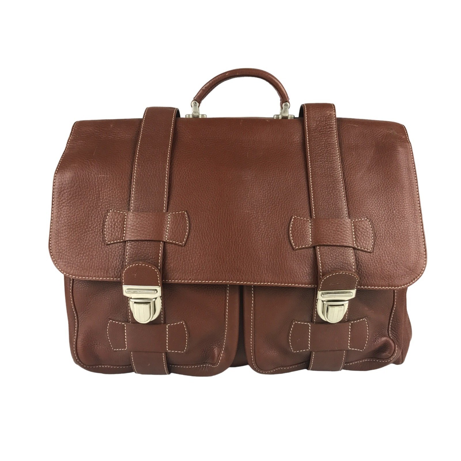 Abitare Briefcase Document Bag Mens Brown Genuine Leather Top Handle Push Lock