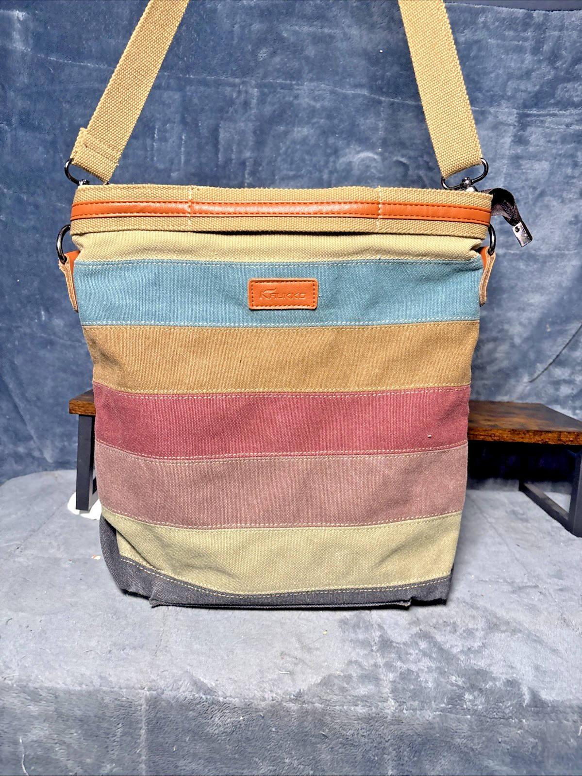 Kaukko Theideaman Striped Canvas Shoulder Crossbody Bag Womens Or Mens Bag