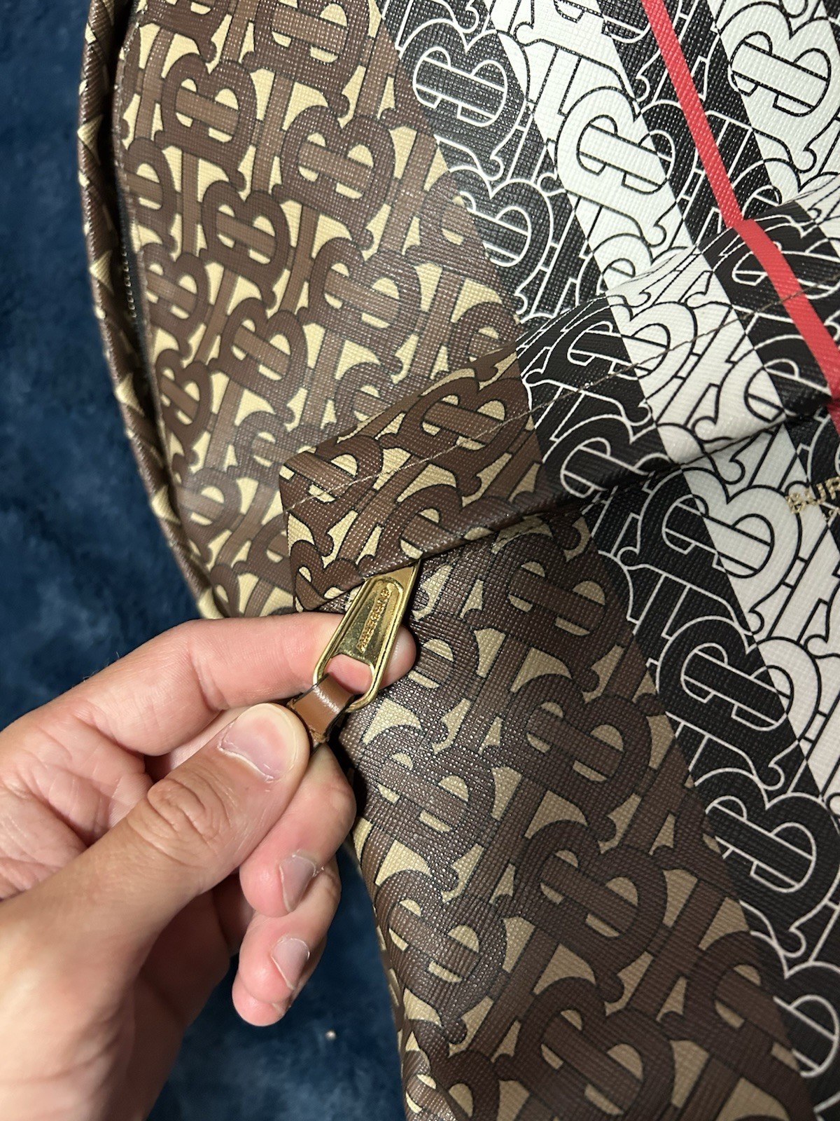Burberry Medium London Check Monogram Stripe Backpack Bridle Brown